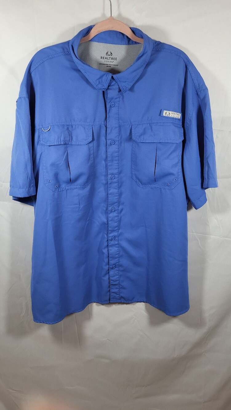 Realtree Fishing Men's Short Sleeve Button Down Vented Performance Shirt Blue Si